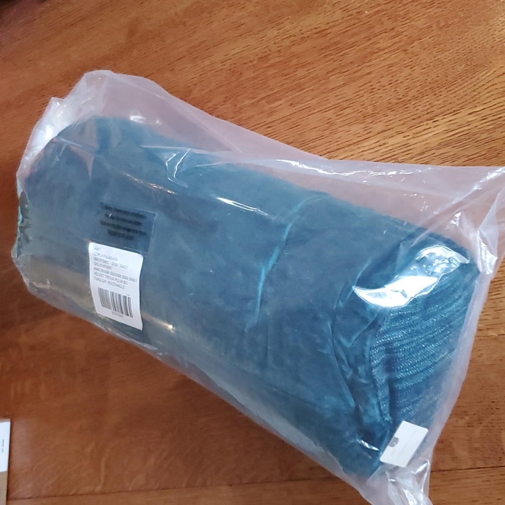 Anthropologie Velvet Trova Bolster Pillow - deep turquoise blue - Picture 9 of 12